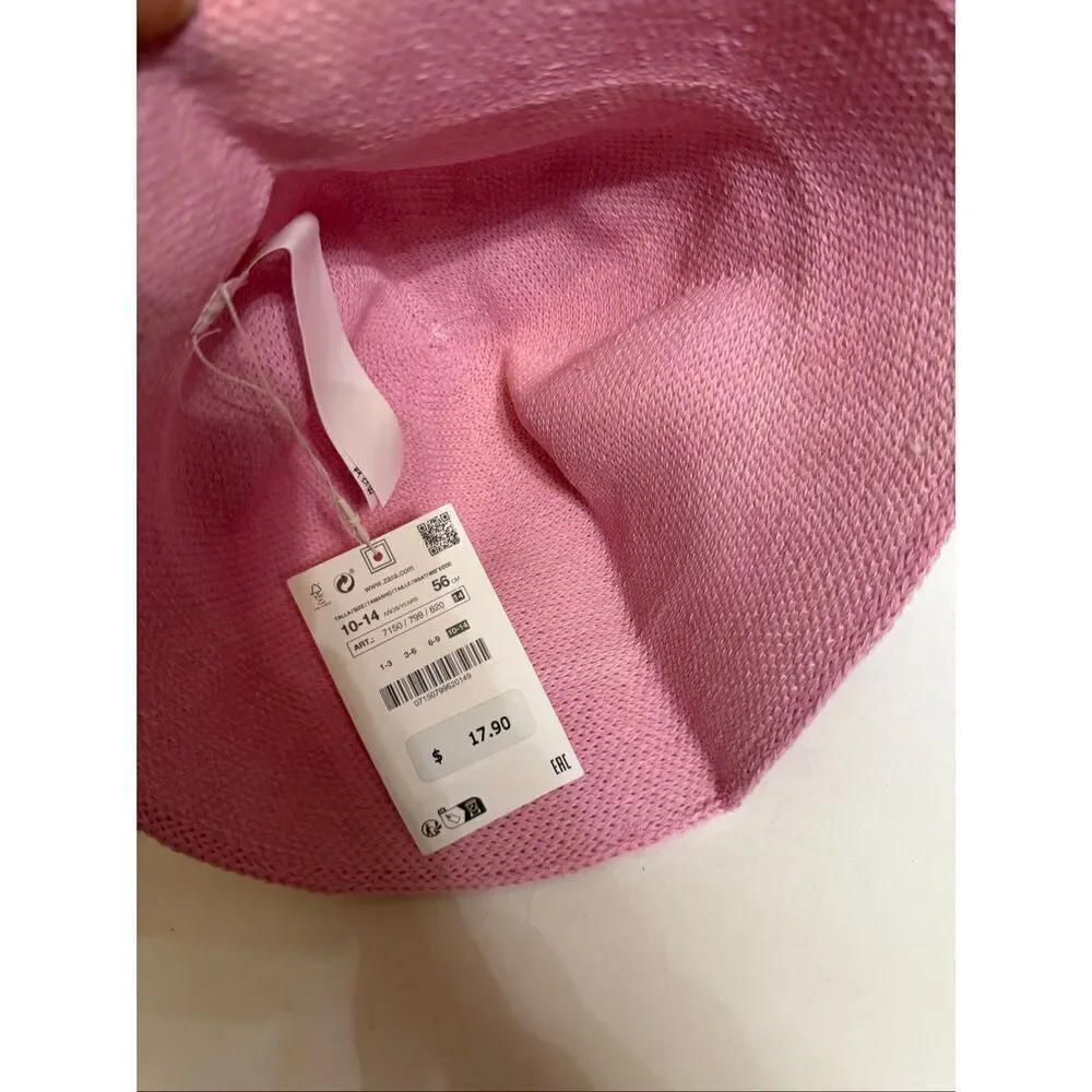 Zara Kids Girls Knit Lightweight Cotton Blend Bucket Hat Pink Size 10-14 NWT